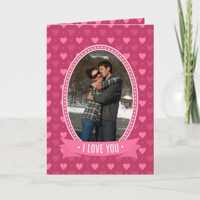 Add Your Photo Pink Hearts Valentine’s Day Card (Front)