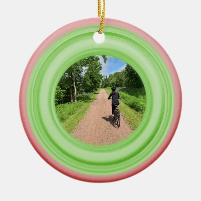 Add Your Photo Red and Green Ceramic Ornament (Front)