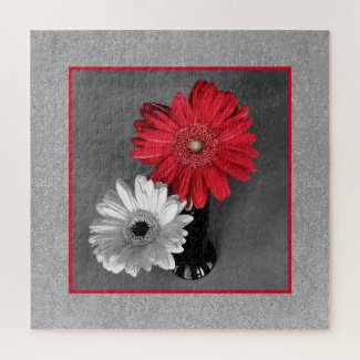Add Your Photo Red Color Splash Daisies Custom