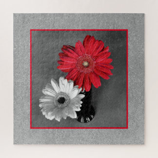 Add Your Photo Red Color Splash Daisies Custom Jigsaw Puzzle