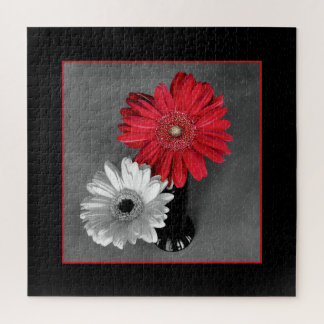 Add Your Photo Red Color Splash Gerber Daisies Jigsaw Puzzle