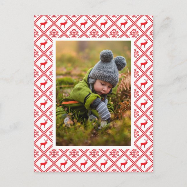 Add Your Photo | Reindeer Sweater Christmas Postcard (Front)