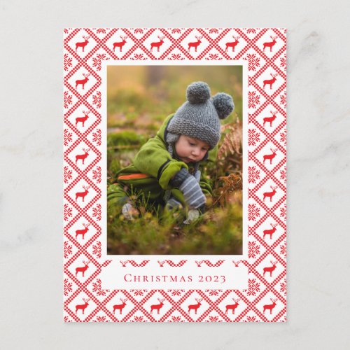 Add Your Photo  Reindeer Sweater Christmas Postcard