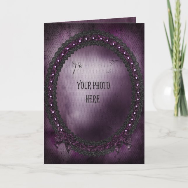Add your photo romantic purple Gothic frame Card (Front)