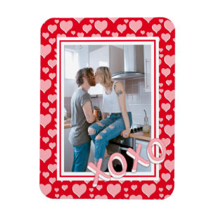 Add Your Photo Romantic Red Pink Hearts XOXO Magnet