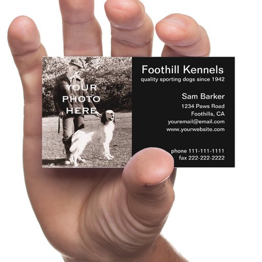 Customizable Your Photo Clean Black with White Text Business Card Template