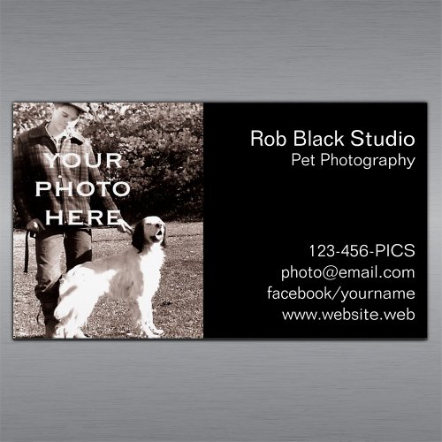 Add Your Photo Simple Black with White Text Business Card Magnet