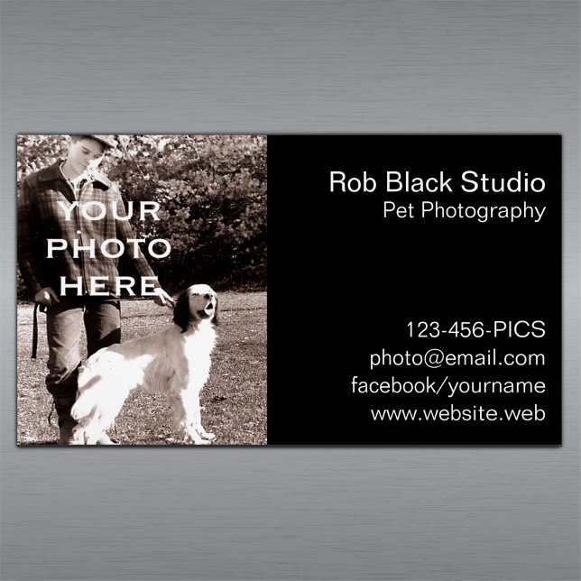 Add Your Photo Simple Black with White Text Business Card Magnet (Creator Uploaded)