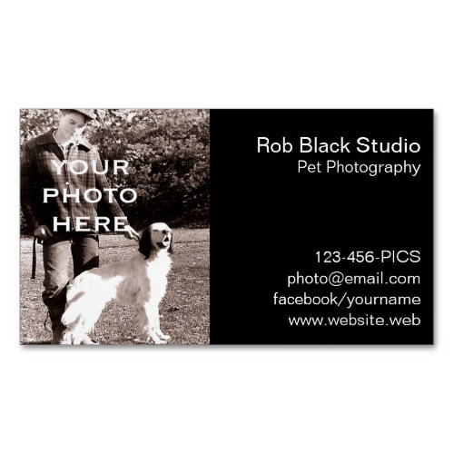 Add Your Photo Simple Black with White Text Business Card Magnet
