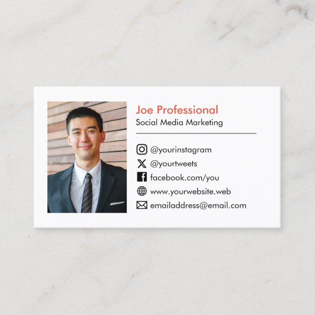 Add Your Photo | Social Media Icons Professional Business Card (Front)