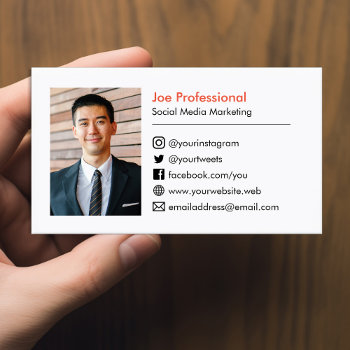 Add Your Photo | Social Media Icons Professional Business Card by jennsdoodleworld at Zazzle