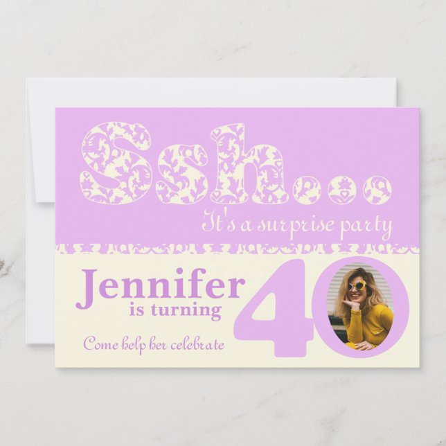 Add your photo ssh surprise 40th birthday invite (Front)