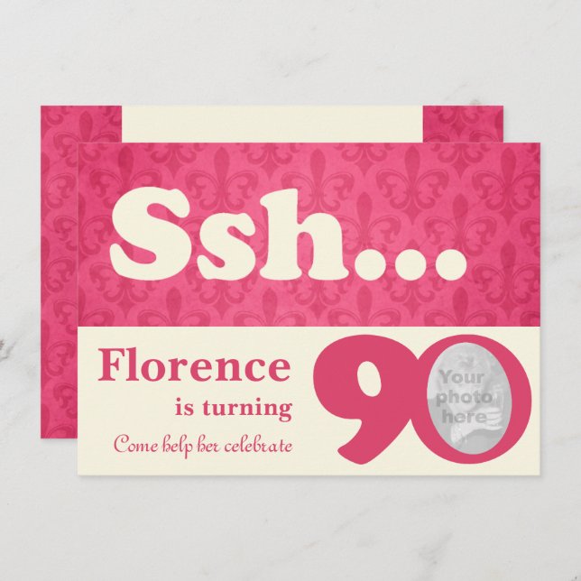 Add your photo ssh surprise 90th birthday invite (Front/Back)