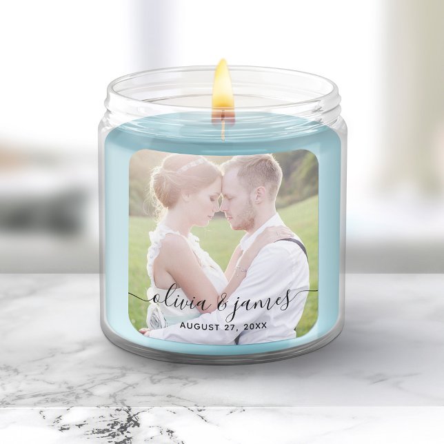 Add Your Photo Stylish Calligraphy Wedding Square Sticker (Creator Uploaded)