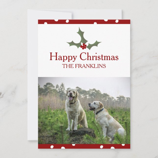 Add Your Photo Sweet Christmas Holly Holiday Card (Front)