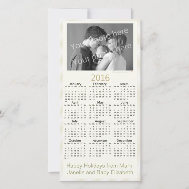 Add Your Photo Text  2016 Calendar Card Cream (Front)