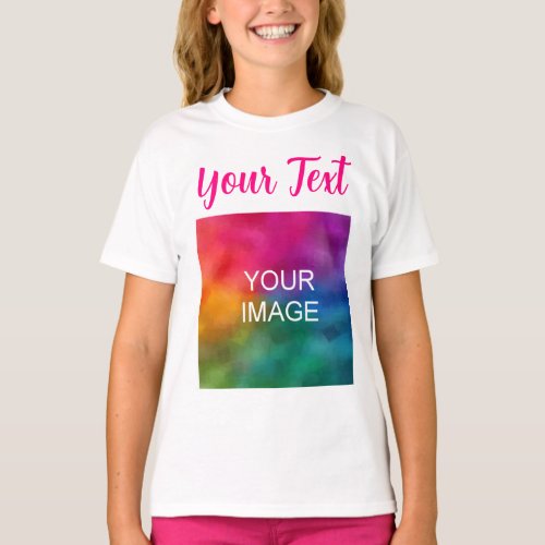 Add Your Photo Text Name Script Kids Girls White T_Shirt