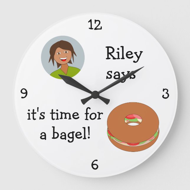 Add Your Photo: 'Time for a Bagel' Large Clock (Front)