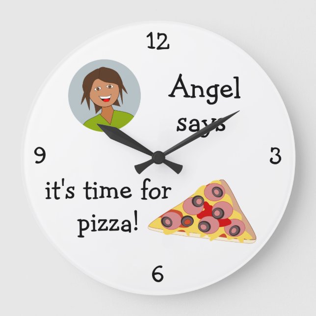 Add Your Photo: 'Time for Pizza' Large Clock (Front)