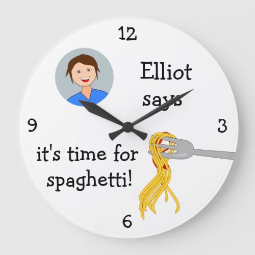 Add Your Photo Time for Spaghetti Large Clock