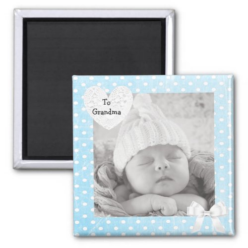 Add your Photo to Blue Polka Dotted Photo Magnet
