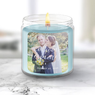 Add Your Photo Trendy Stylish Calligraphy Wedding Square Sticker