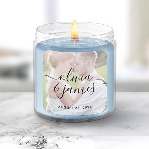 Add Your Photo Trendy Stylish Calligraphy Wedding Square Sticker