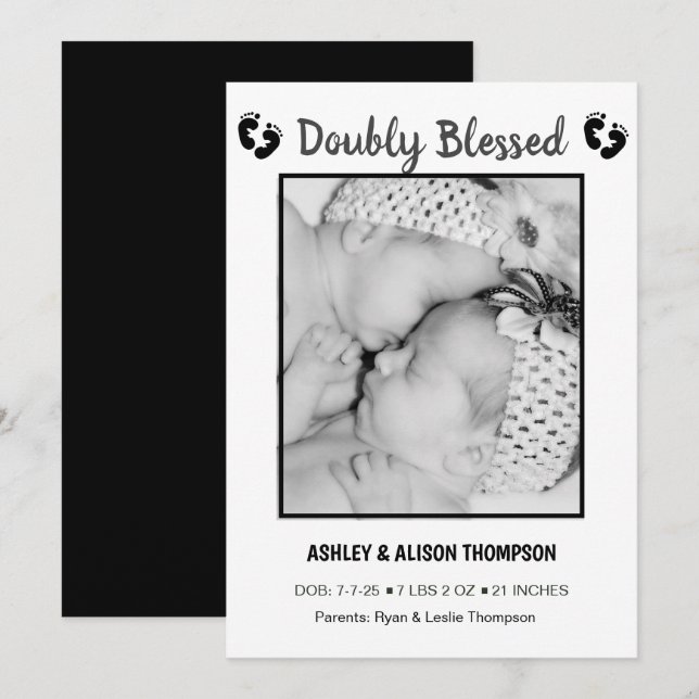 Add Your Photo Twins Birth Announcement (Front/Back)