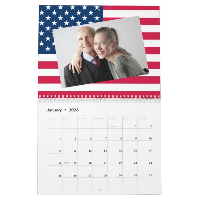 Add Your Photos American Flag Patriotic 2026 Calendar (Jan 2026)