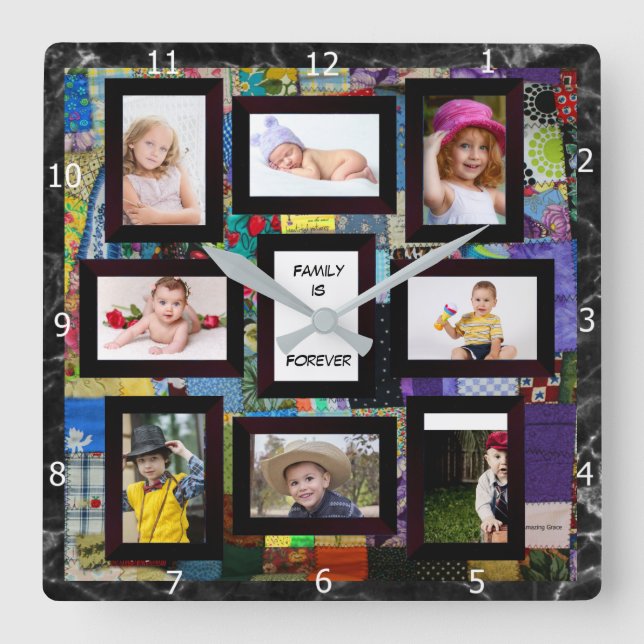 ADD YOUR PHOTOS COLLAGE  SQUARE WALL CLOCK (Front)