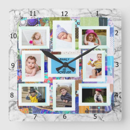 ADD YOUR PHOTOS COLLAGE   SQUARE WALL CLOCK