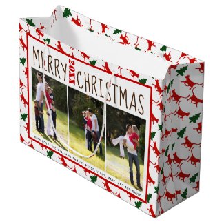 Add your photos Merry Christmas cats and trees Large Gift Bag