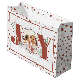 Add your photos terracotta JOY, polka dots Large Gift Bag