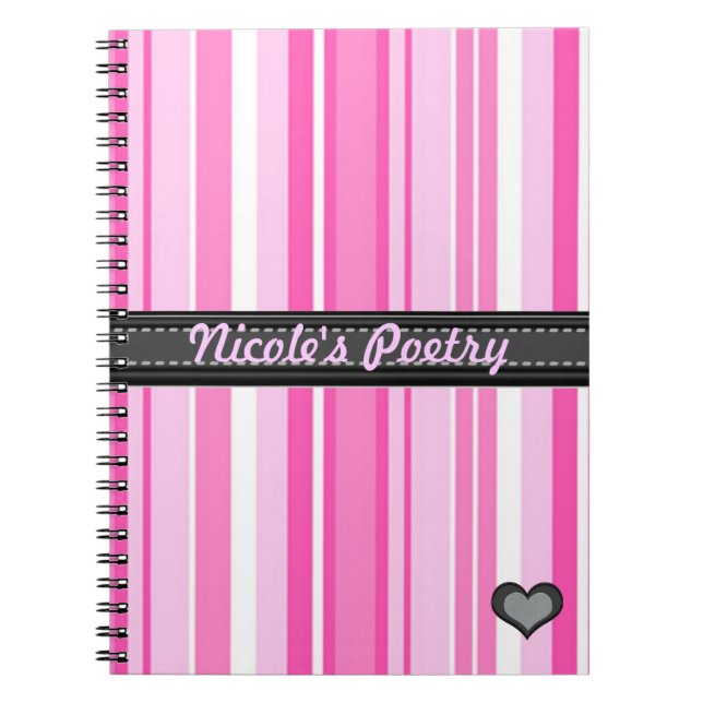 Add Your Phrase Pink Stripes Notebook (Front)