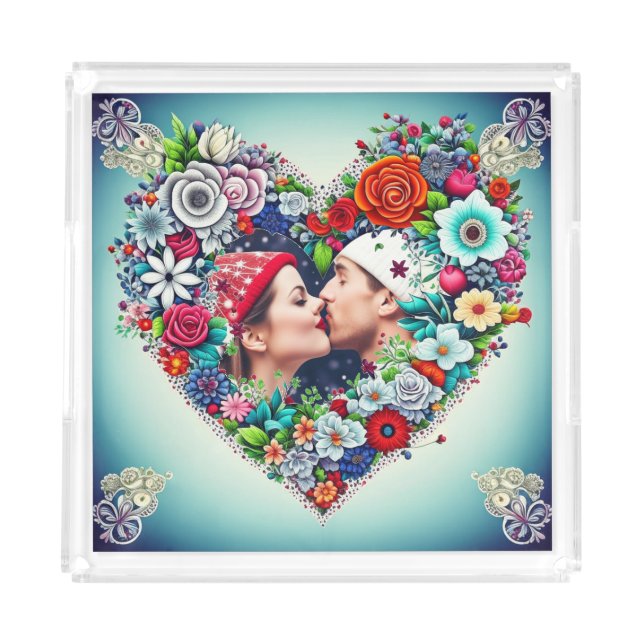 Add Your Picture | Floral Heart Frame Acrylic Tray (Front)