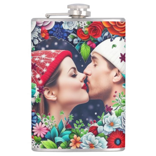 Add Your Picture  Floral Heart Frame Flask