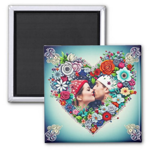 Add Your Picture  Floral Heart Frame Magnet