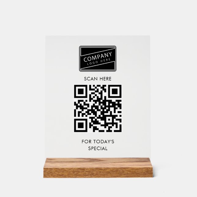 Add Your QR Code and Business Logo Menu Acrylic Sign (Front)