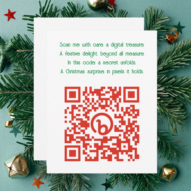 Add Your QR Code Message or Gift to a Christmas  Holiday Card (QR Code containing gift or message on Christmas Card including festive rhyme.)