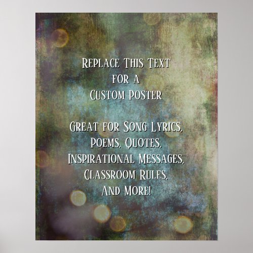Add Your Quote or Copy Lights Grunge Brown Blue Poster