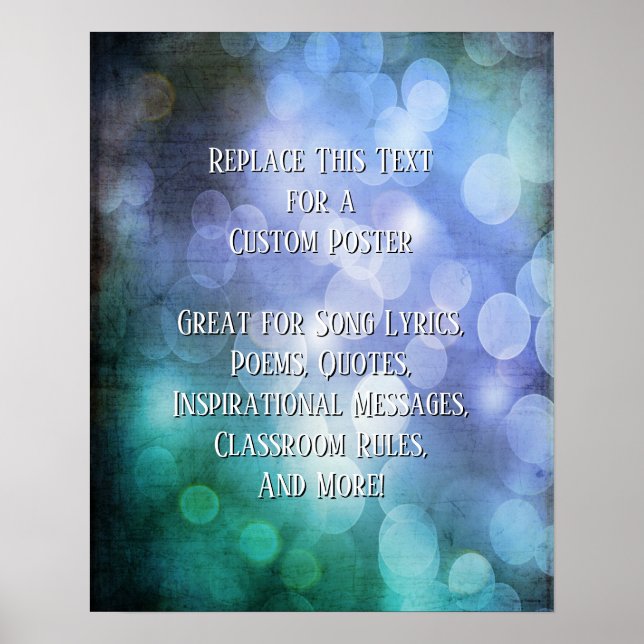 Add Your Quote or Text Lights Grunge Purple Green Poster (Front)