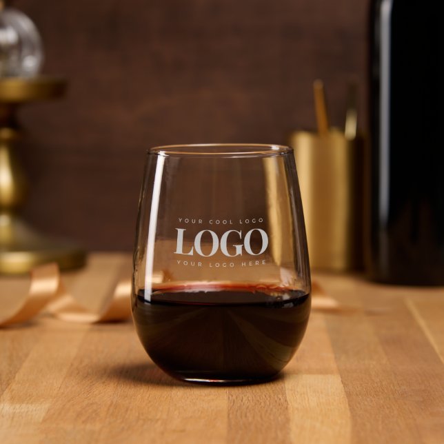 Add Your Rectangle Business Logo Simple Minimalist Stemless Wine Glass (Party)