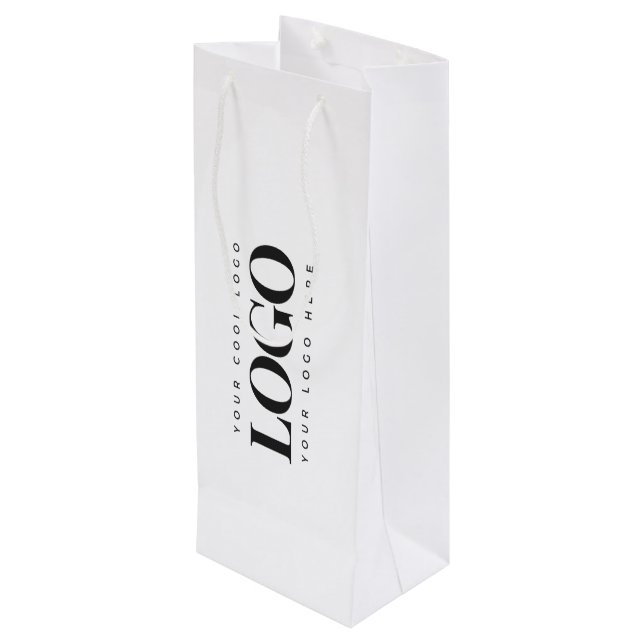 Add Your Rectangle Business Logo Simple Minimalist Wine Gift Bag (Back Angled)