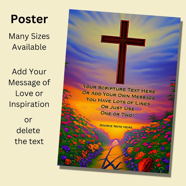 Add Your Scripture, Christian Cross Sunset Garden Poster (Creator Uploaded)