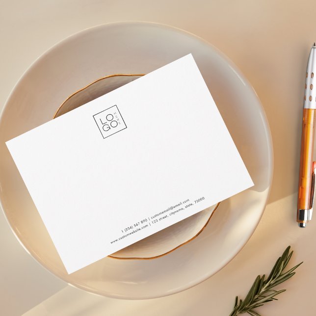 Add Your Square Business Logo Company Custom White Note Card (Creator Uploaded)