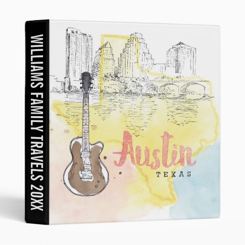 Add Your Text  AustinTexas  Watercolor Sketch 3 Ring Binder