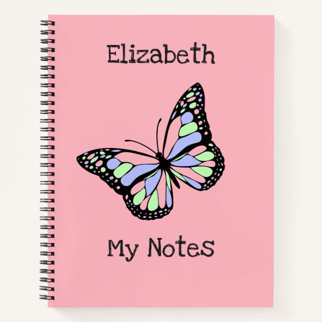 Add Your Text | Beautiful Butterfly on Pink Notebook (Front)