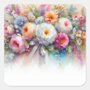 Add Your Text Blank Template Watercolor Flowers Square Sticker