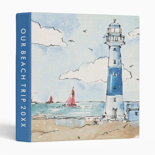 Add Your Text  Blue and White Lighthouse Binder
