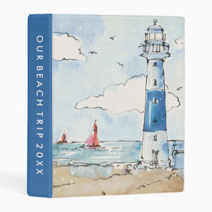 Add Your Text   Blue and White Lighthouse Mini Binder